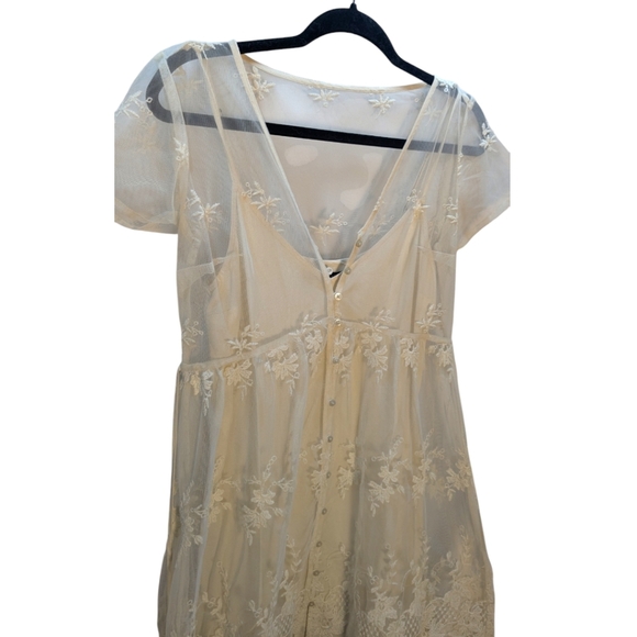 Abercrombie & Fitch Sheer Floral Lace over Ivory Slip Dress SZ XS Perfect Condit - Picture 5 of 10
